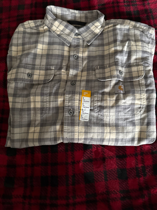 Men’s L Tall Loose Fit Heavy-Weight Flannel Long-Sleeve Plaid Shirt