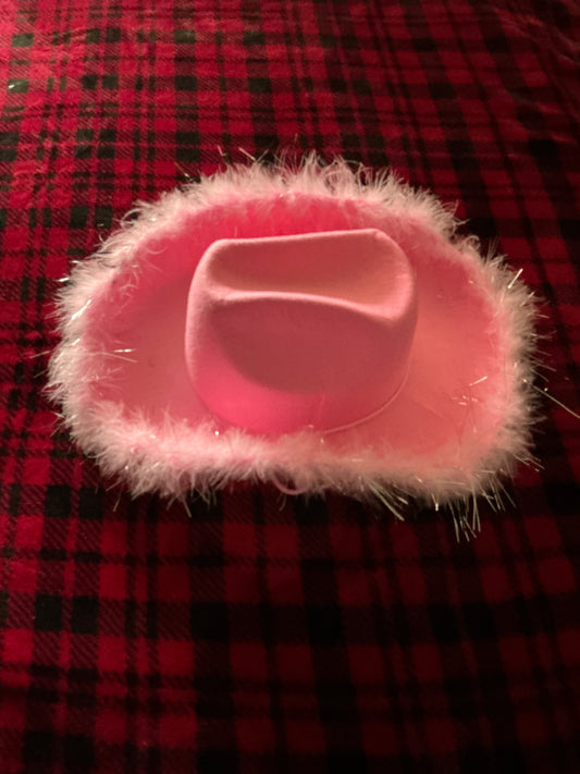 Pink Cowgirl hat with fuzzy trim