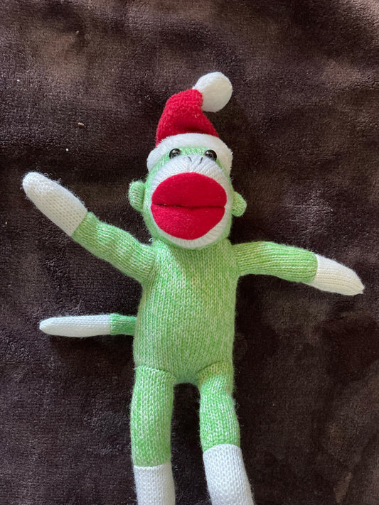 Green Monkey Plush Toy with Christmas Hat